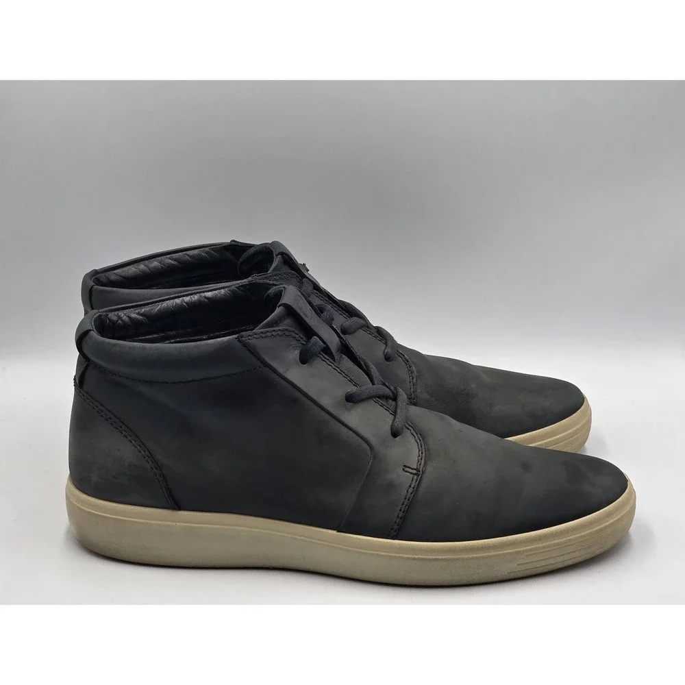 ECCO Soft 7 High Top Sneaker Boots Black Nubuck Leather Mens US 9 EU 43